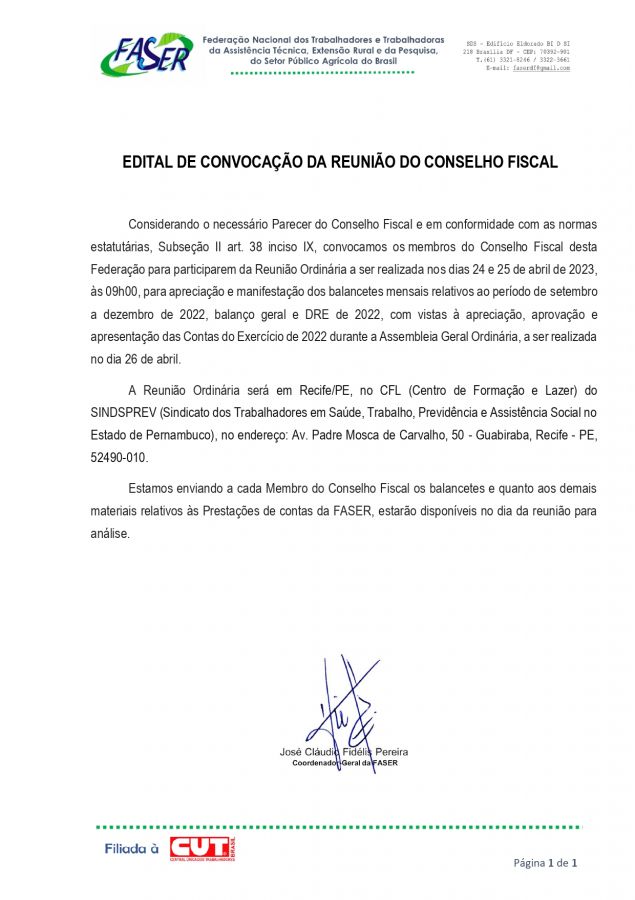 Edital de Convocação da Reunião do Conselho Fis